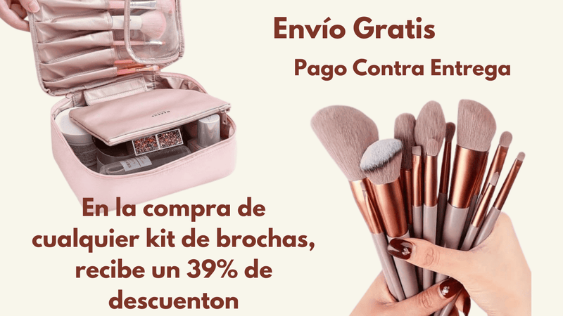 COMBO PROMOCIONAL: 13 Brochas Profesionales + Cosmetiquera Impermeable + Bolsa extra